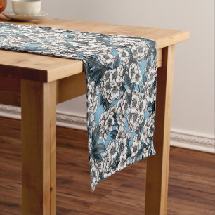Chemin De Table Court Cherry blossom in white and blue