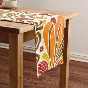 Chemin De Table Court Chocolat Brown Rouge Abstrait Floral Feuille Motif