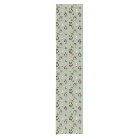 Chemin De Table Court Chouette en plumes mignonne Motif sur Sage Green (Devant)