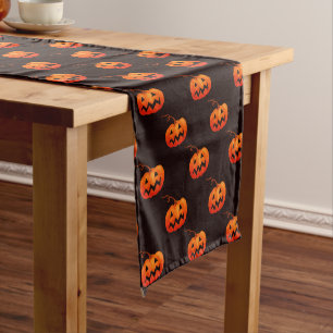 Chemin De Table Court Citrouille D'Halloween, Citrouille Orange Trou Ou