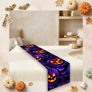 Chemin De Table Court Citrouille Halloween Violet Lumineuse