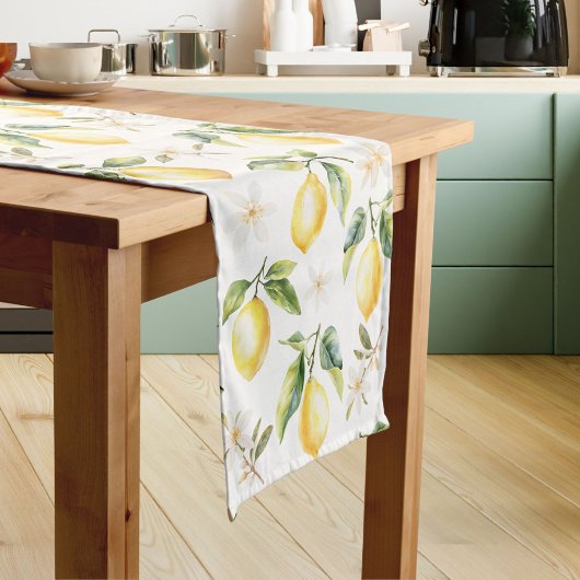 Chemin De Table Court Citrus Citron Fruit Floral Motif botanique