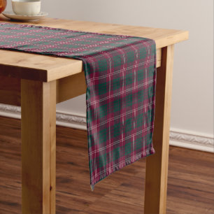 Chemin De Table Court Clan Crawford Maroon et Green Scottish Tartan