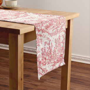 Chemin De Table Court Classé Elegant Vintage Rouge French Country Toile