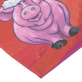 Chemin De Table Court Cochon mignon à Santa Hat sur rouge (Coin)