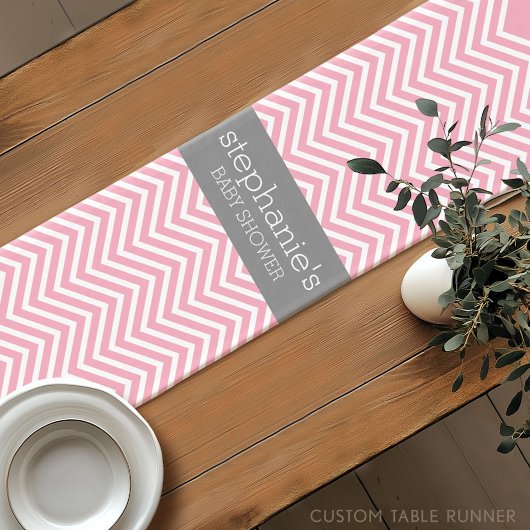 Chemin De Table Court Collection Baby shower Pastel Pink & Grey Chevrons