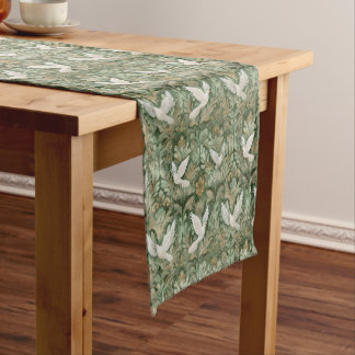 Chemin De Table Court Colombe de la paix vintage Noël vert sauge