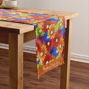 Chemin De Table Court Coloré Pop Culture Floral Or Rouge Bleu Motif
