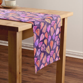Chemin De Table Court Colorful Fall Leaves On Purple Pattern