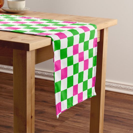 Chemin De Table Court Conception à carreaux rose blanc vert (In Situ)