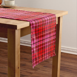 Chemin De Table Court Conception de carreaux Tartan Rouge Grenat Rose