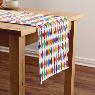 Chemin De Table Court Conception de diamants arlequin colorés blanc