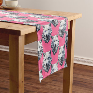 Chemin De Table Court Conception de motif de tête de loup blanc rose