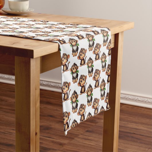Chemin De Table Court Conception de motif singe blanc  (In Situ)