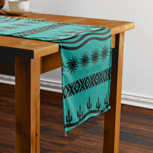 Chemin De Table Court Conception du sud-ouest Teal et coureur noir de