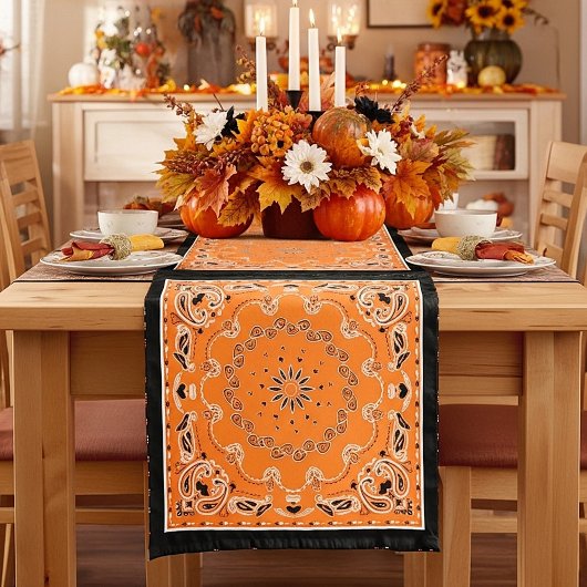 Chemin De Table Court conception orientale orange