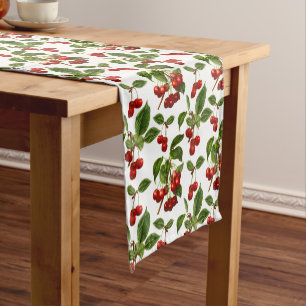 Chemin De Table Court Copie botanique vintage de cerises sur le blanc