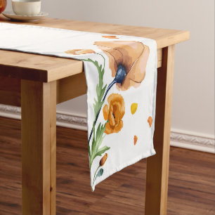 Chemin De Table Court Coquelicot aquarelle orange 