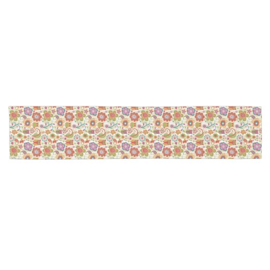 Chemin De Table Court Couleur florale et hibou (Horizontal)