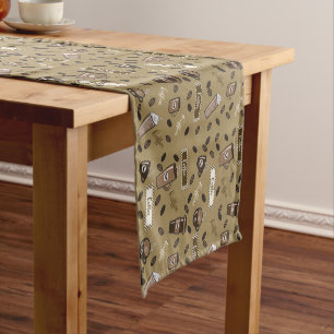 Chemin De Table Court Coupes de café Motif Lumière Brown Table Runner