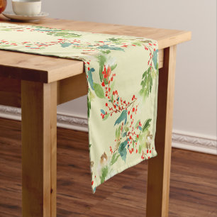 Chemin De Table Court Courant de la table d'aquarelle Holly and Pine Wre