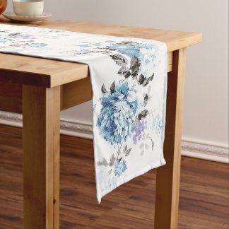 Chemin De Table Court Coureur floral de Tableau d'aquarelle bleue