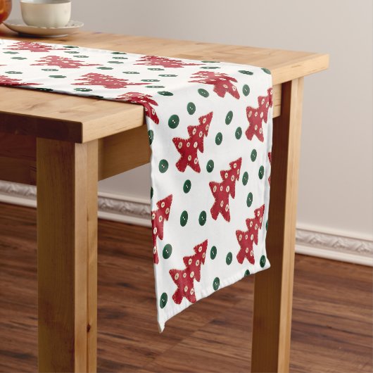 Chemin De Table Court Craft Red Christmas Trees and Buttons Pattern (In Situ)