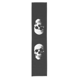 Chemin De Table Court Crâne d'Halloween noir et blanc modèle personnalis