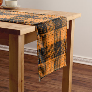Chemin De Table Court Croix à carreaux orange et noir de style Buffalo