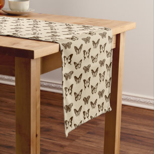 Chemin De Table Court Croquis de papillon, Chocolat Brown sur le beige