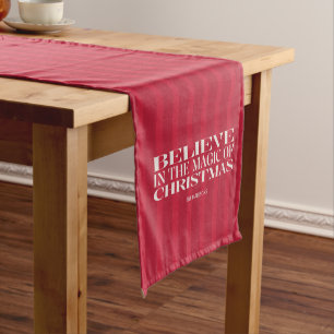 Chemin De Table Court Croyez en la magie de Noël rayé rouge vintage