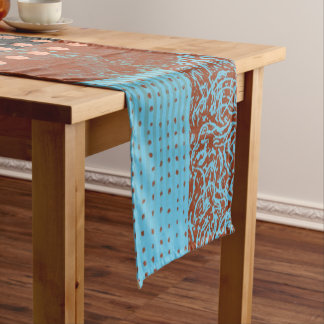 Chemin De Table Court Cuivre Turquoise bleu noir Motifs géométriques