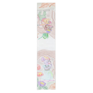 Chemin De Table Court Custom Kids Artwork, deux mignonnes souris, fleurs