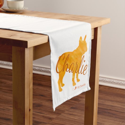 Chemin De Table Court Custom Pastel Orange French Bulldog - Frenchie (In Situ)