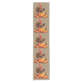 Chemin De Table Court Cute Thanksgiving Turkey Autumn Pumpkins Scene (Devant)