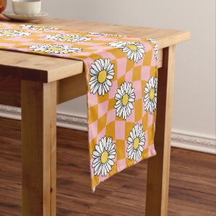 Chemin De Table Court Daisy Fleurie Groovy Damier, Y2K 90s