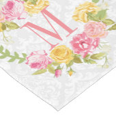 Chemin De Table Court Damas Blanches Et Courbe Florale (Coin)