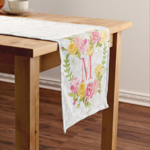 Chemin De Table Court Damas Blanches Et Courbe Florale