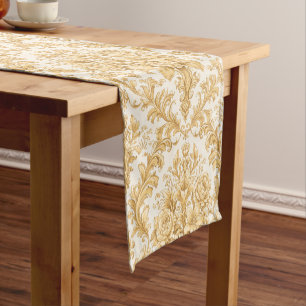 Chemin De Table Court Damassé floral or