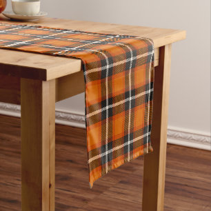 Chemin De Table Court Décor d'automne à carreaux tartan orange noir clas