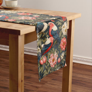 Chemin De Table Court Décor élégant Vintage Oiseaux & Fleurs Motifs