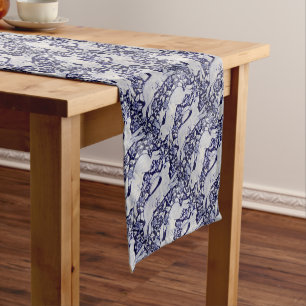 Chemin De Table Court Décor en carreaux bleu et blanc de lapin Cobalt De
