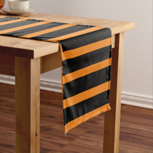 Chemin De Table Court Décoration de cuisine Halloween rayée orange et no