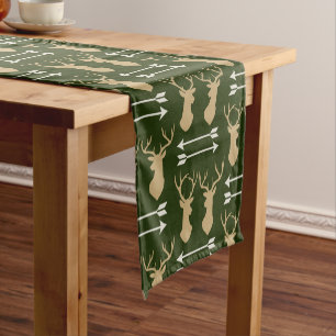 Chemin De Table Court Deer Antler Arrow Forest Motif vert