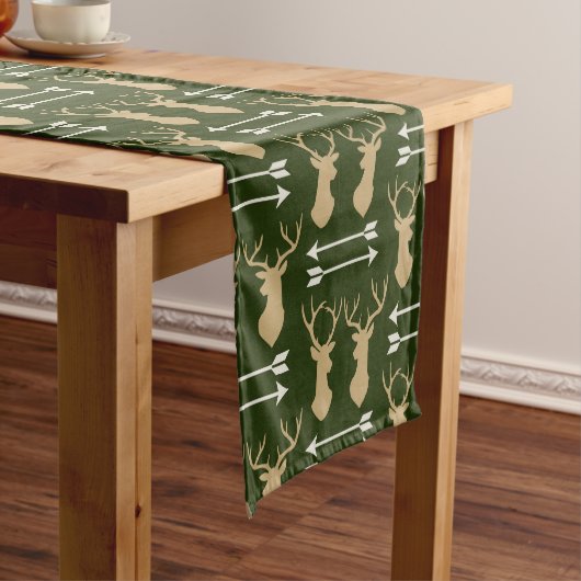 Chemin De Table Court Deer Antler Arrow Forest Motif vert (In Situ)