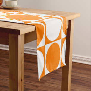 Chemin De Table Court Design Carrés et cercles blanc et orange élégant