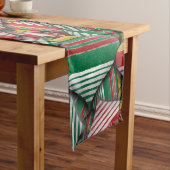 Chemin De Table Court Design Motif rétro rouge vert rayé (In Situ)