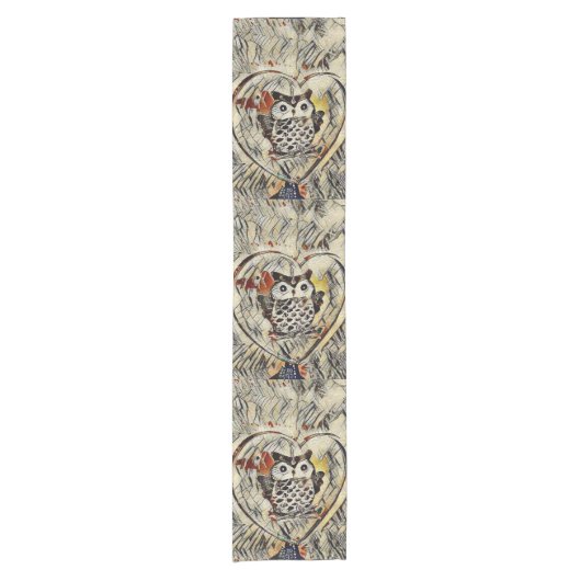 Chemin De Table Court Dessin de hibou (Devant)
