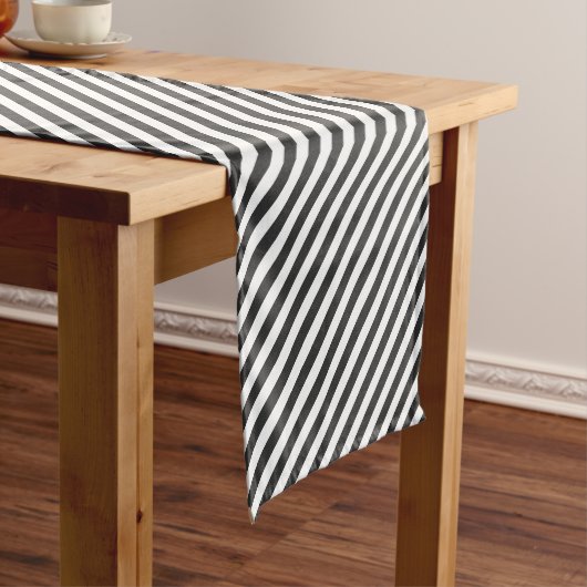 Chemin De Table Court Diagonal black and white stripes  pattern (In Situ)
