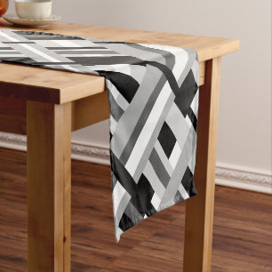 Chemin De Table Court Diagonale plaid en noir, blanc et gris